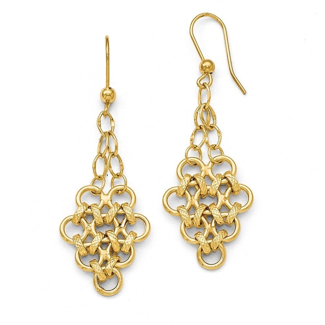 Italian 14k Gold Polished Diamond Cut Fancy Dangle Earrings